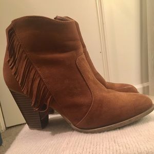 Brown fringe booties